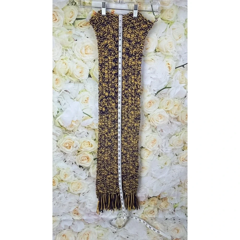 Crochet Scarf With Fringe Handmade Boho Purple Yellow Gold LA Lakers 88 In Long